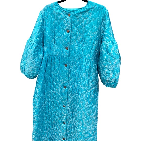 VTG Quilted dressing gown robe balloon 3/4 length sleeve M/L - Picture 9 of 11